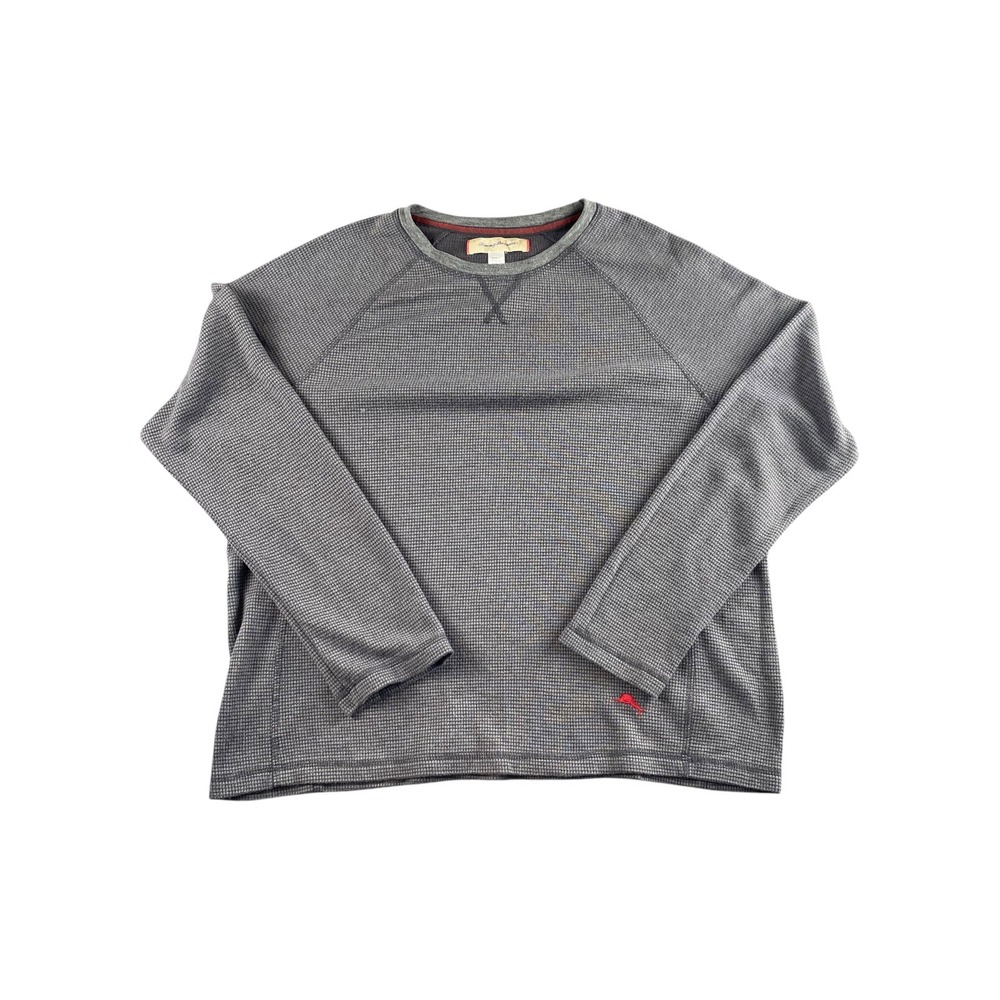 Tommy Bahama Mens LS Waffle Knit Crew Neck Pullover Shirt M M Gray Red Accent